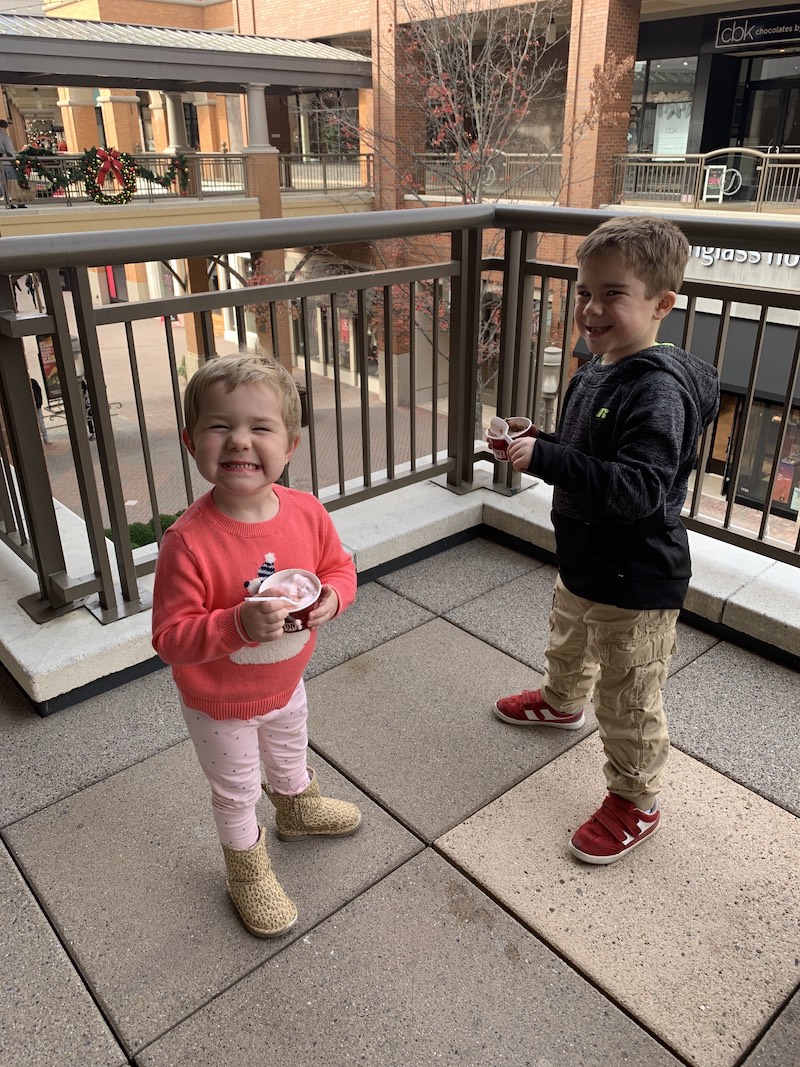 Charlie and her brother eating ice cream