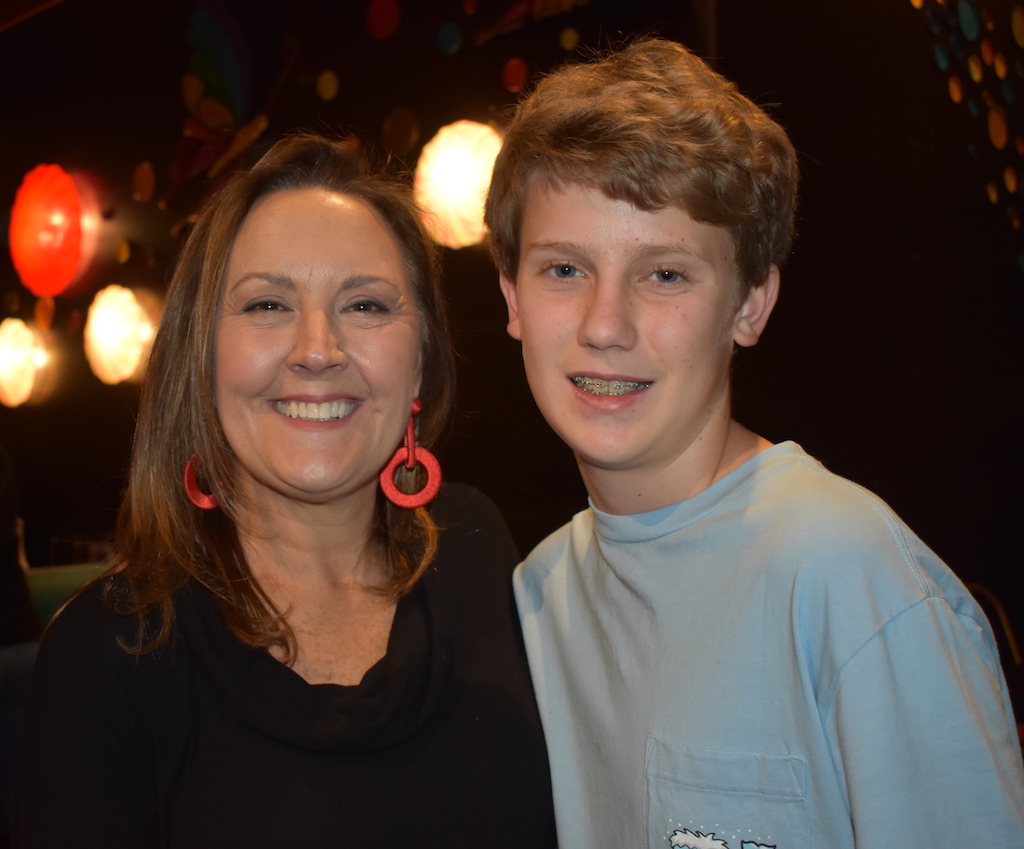 Mom and son at the pizza party for Connors Heroes