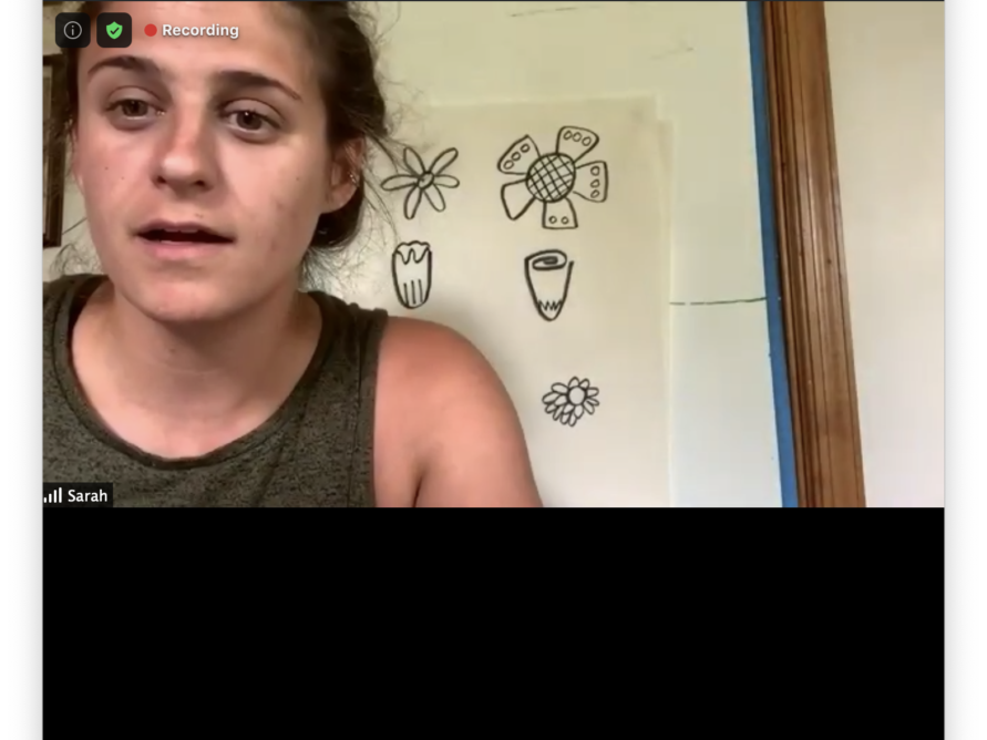 Sarah hosting a video conference call with children who registered with Connor's Heroes