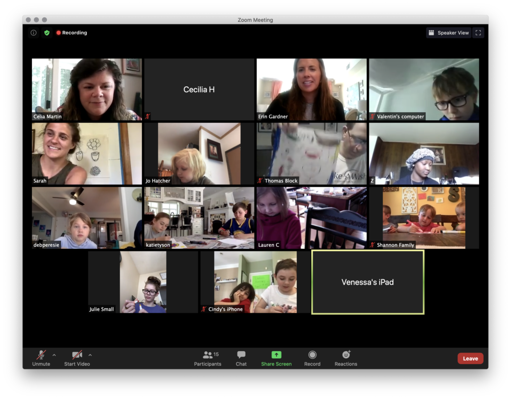 A screenshot of a video conference with children helped by Connor's Heroes