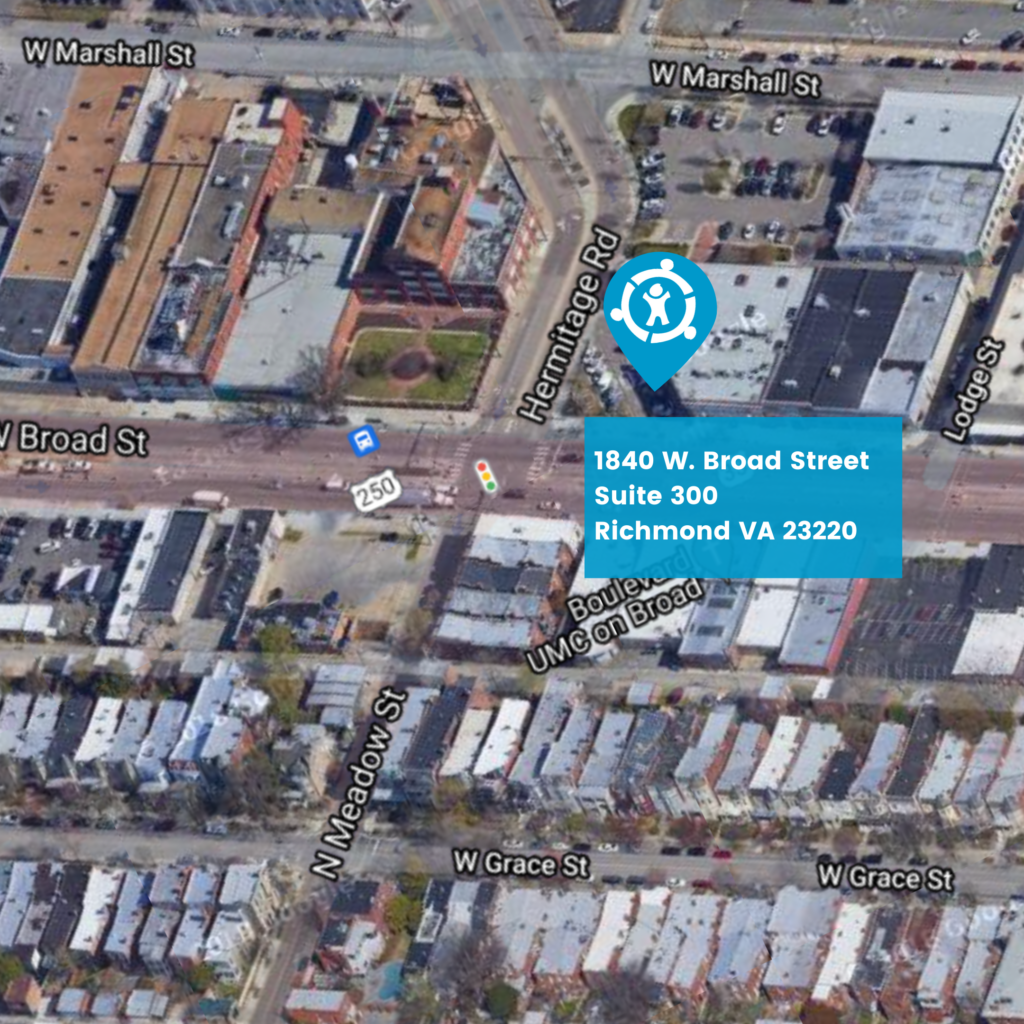 Image map of a street in Richmond Virginia text 1840 West Broad Street Suite 300 Richmond Virginia 23220