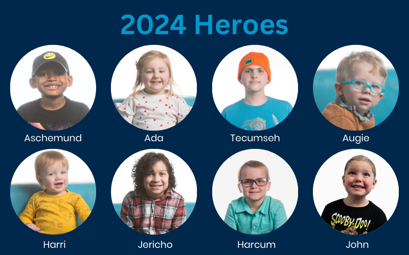 headshots of eight children who are with Connor's Heroes