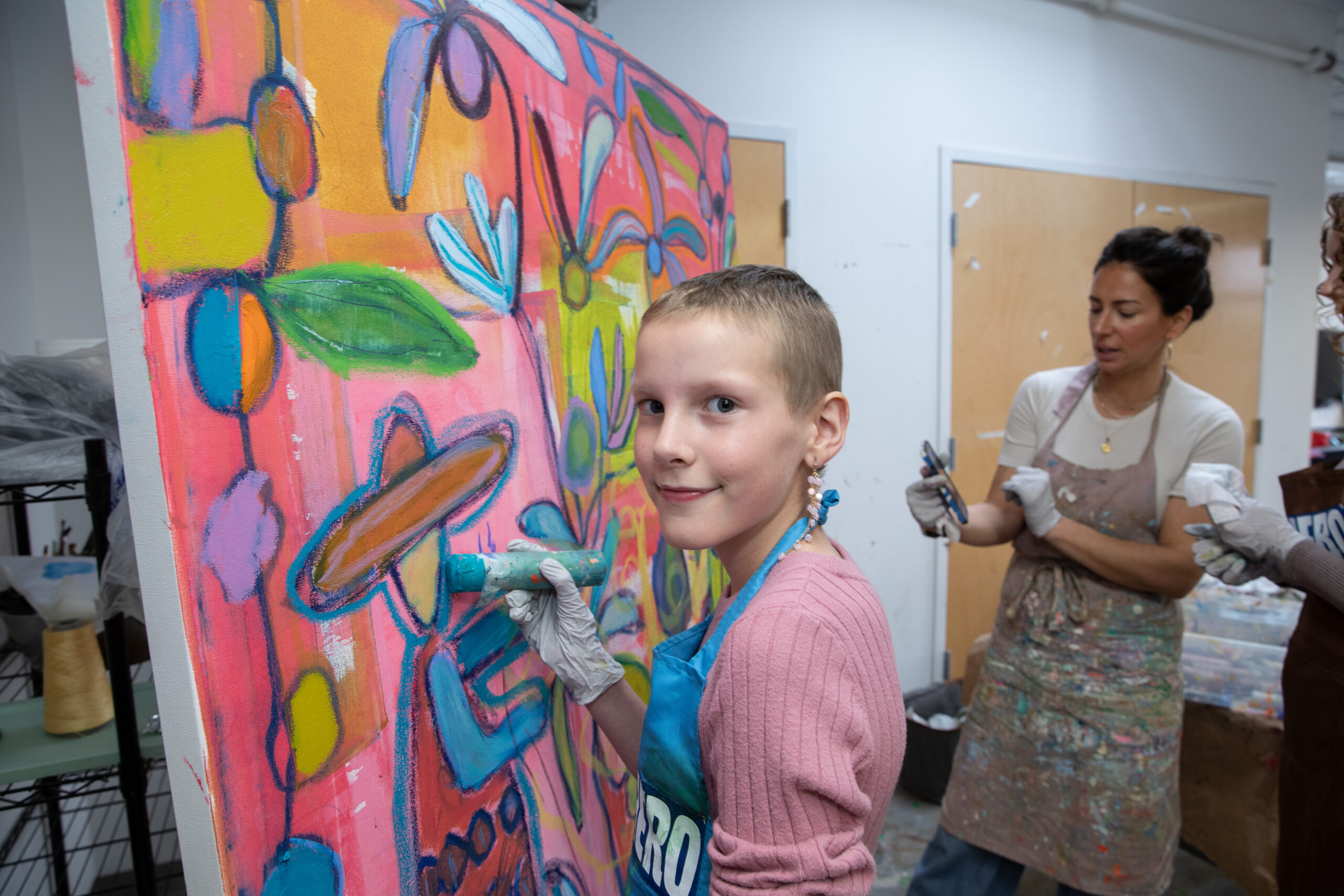 A girl is painting